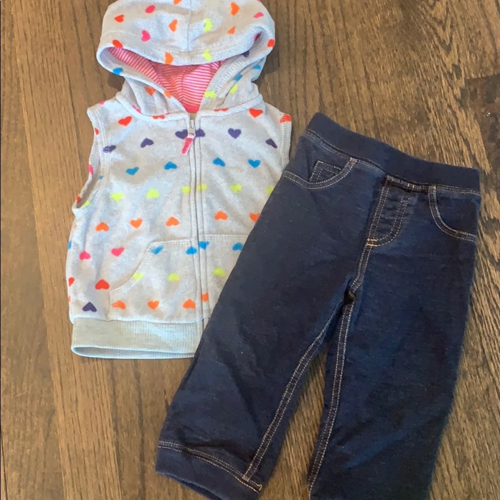 Fleece heart sweater vest with jeggings size 18mo
